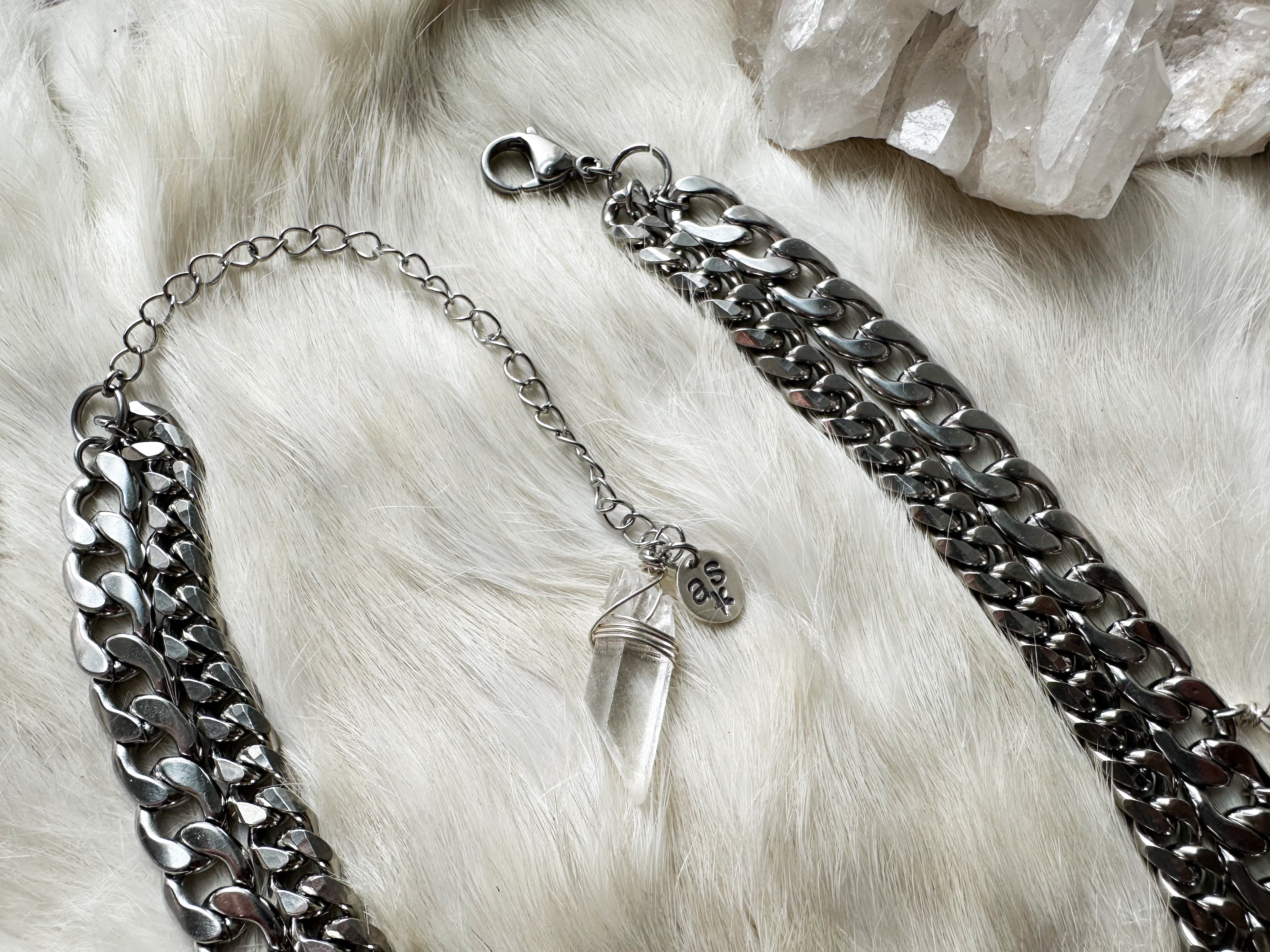 Power Shield crystal fringe necklace- Made to order