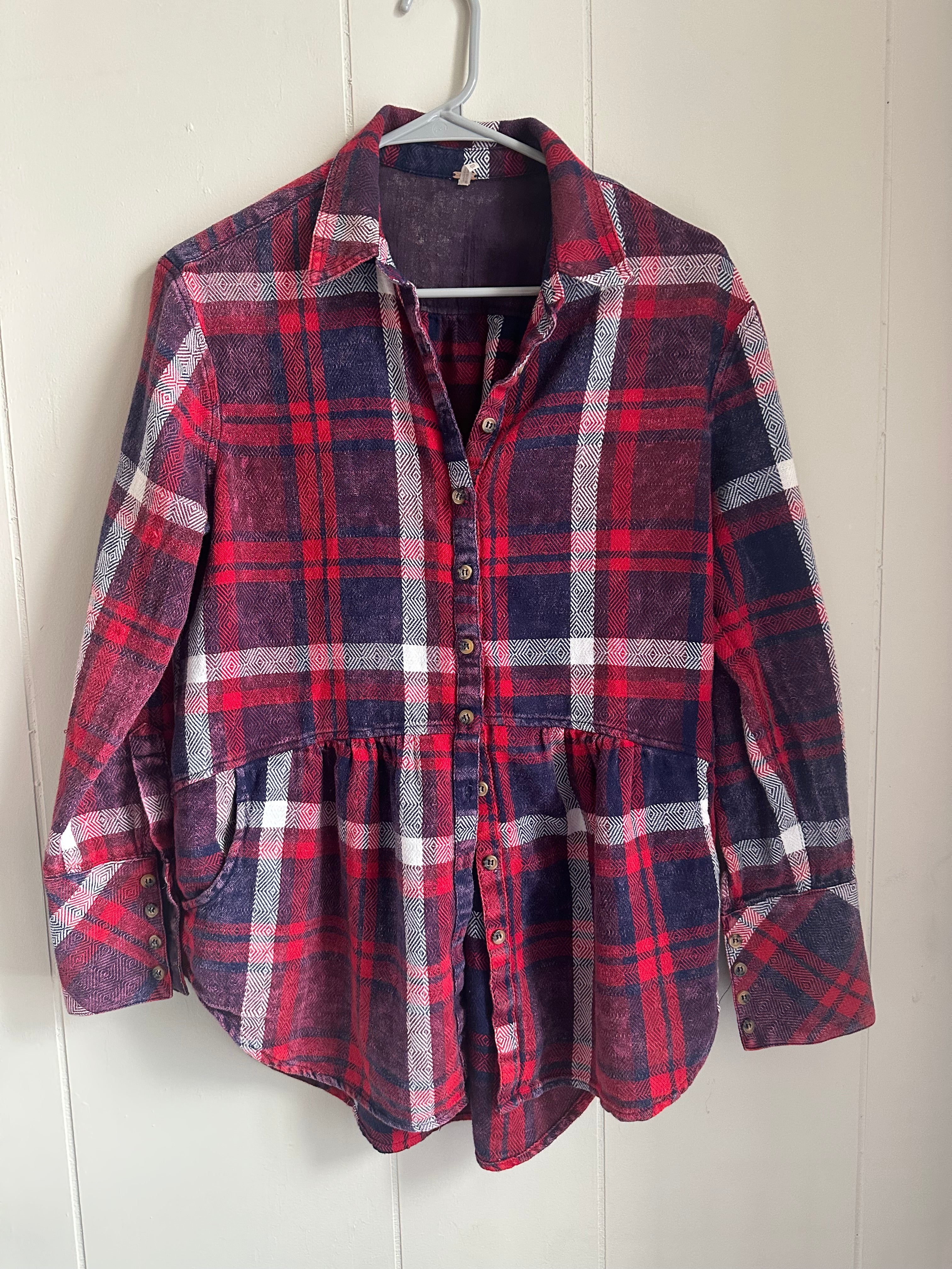 Free People Easy Street plaid flannel tunic top XS/S