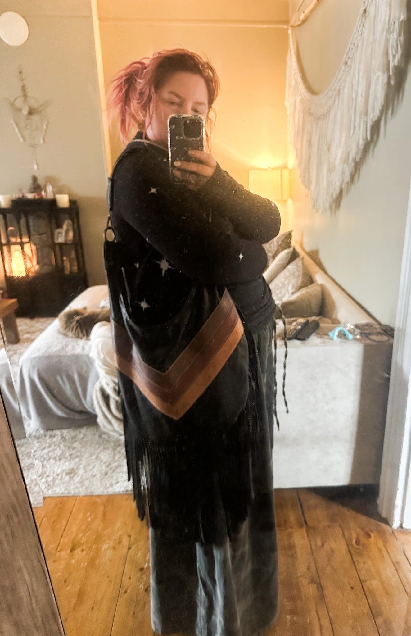 Hippie Mama Bags leather chevron fringe Mary Jane bag EUC