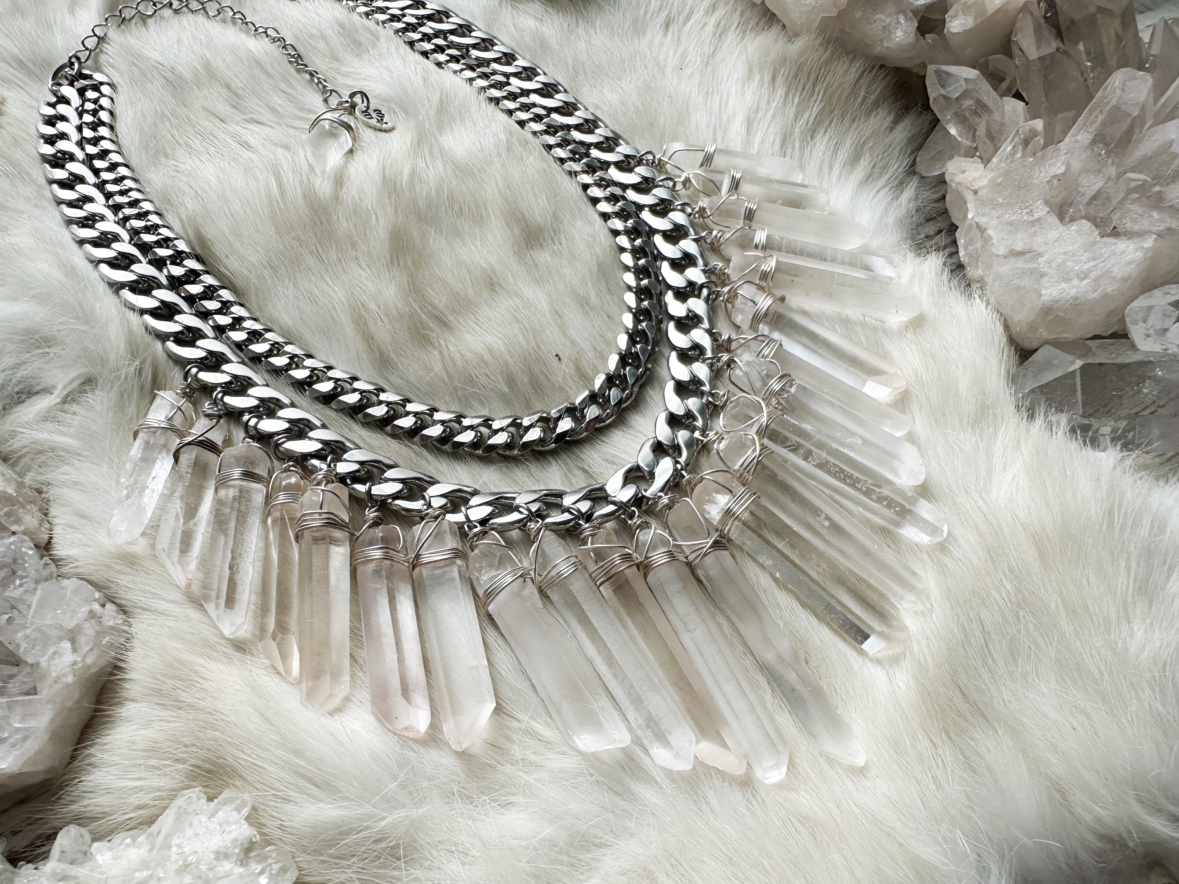 Power Shield crystal fringe necklace- Made to order