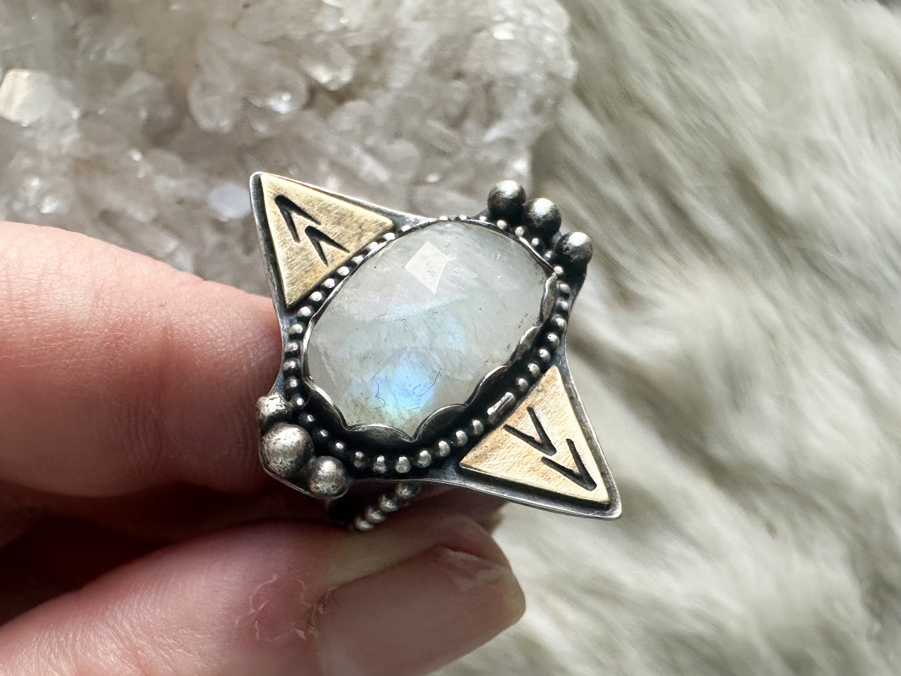 Sterling silver and rainbow moonstone ring by Star Native size 7.25