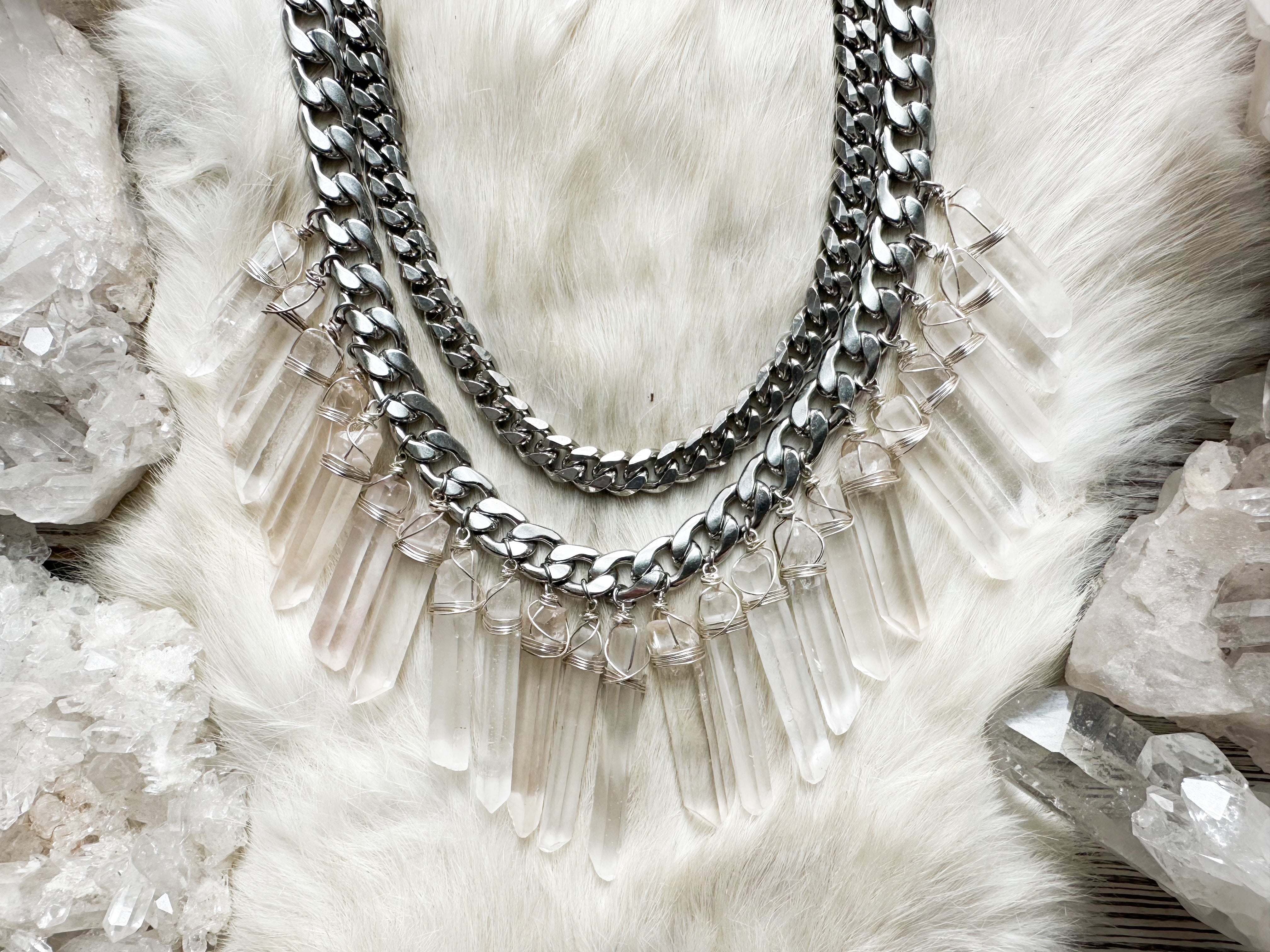 Power Shield crystal fringe necklace- Made to order