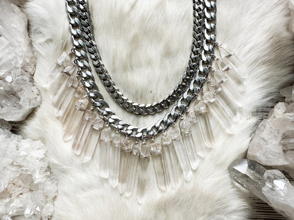 Power Shield crystal fringe necklace- Made to order