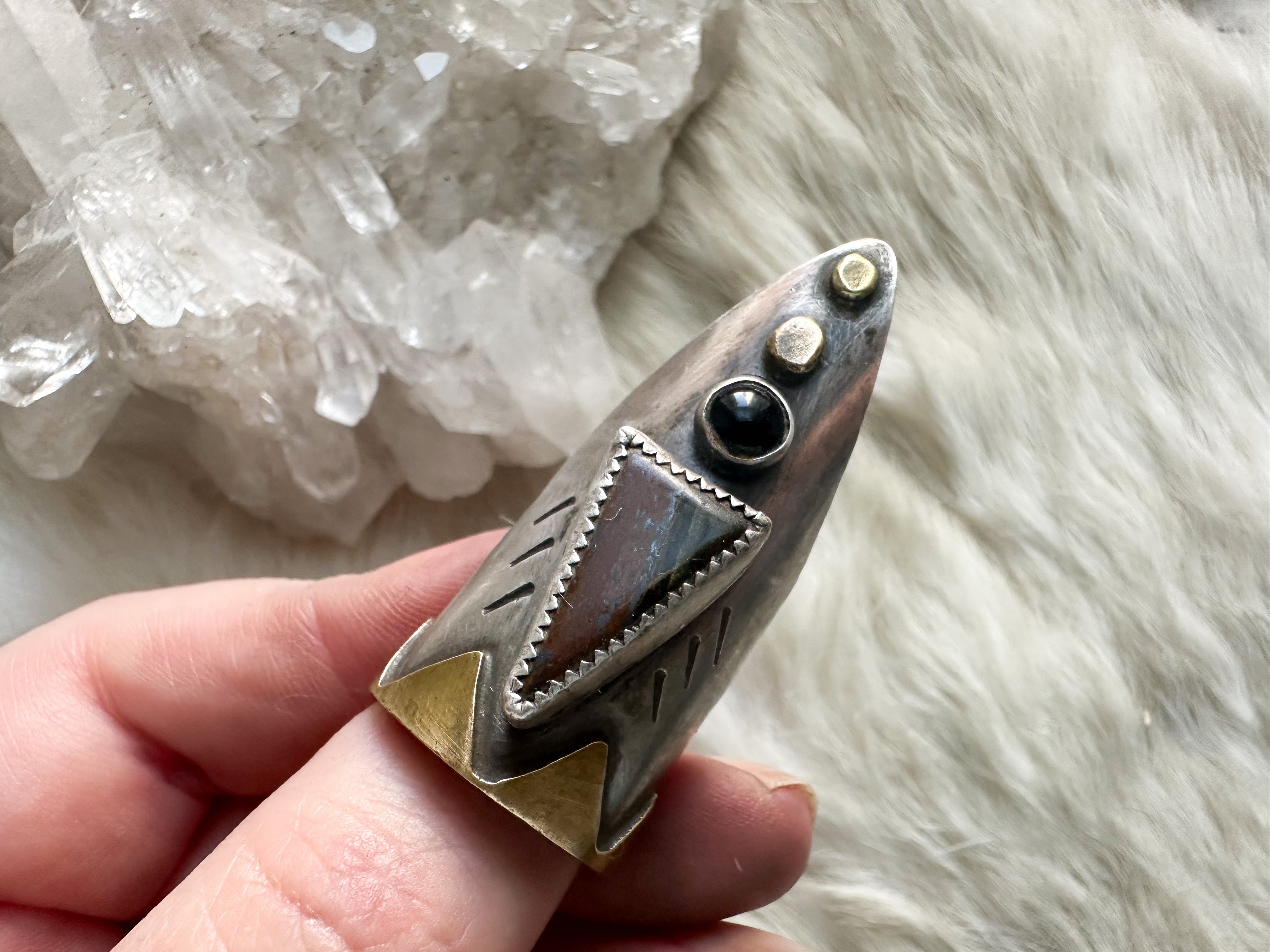 Interdimensional sterling silver shield ring by Star Native size 8