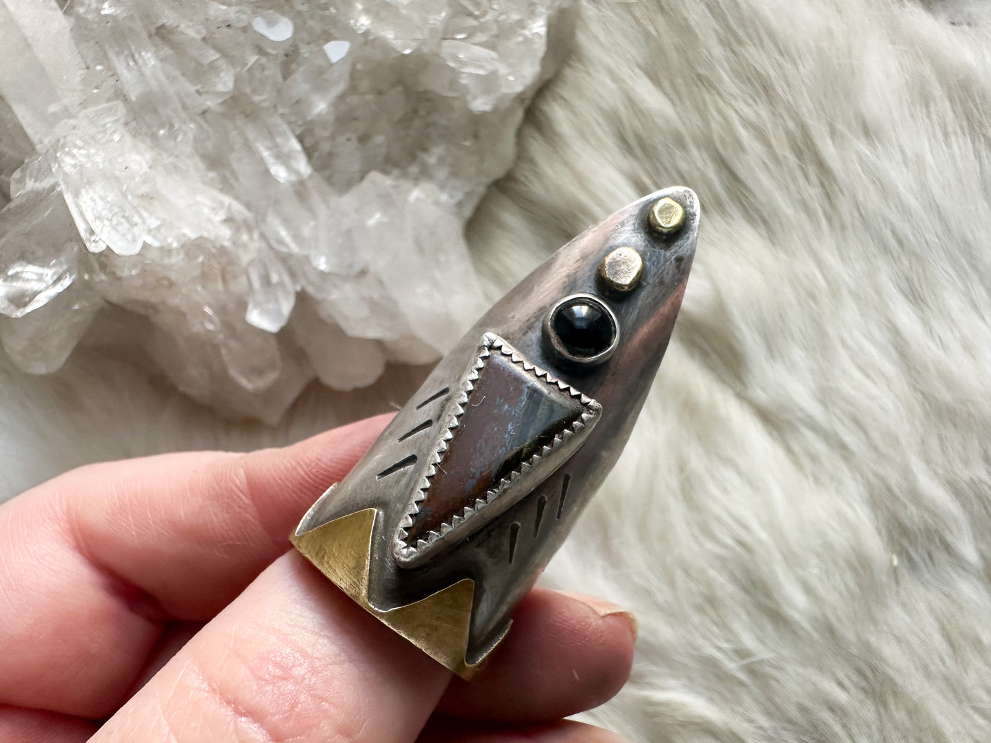 Interdimensional sterling silver shield ring by Star Native size 8
