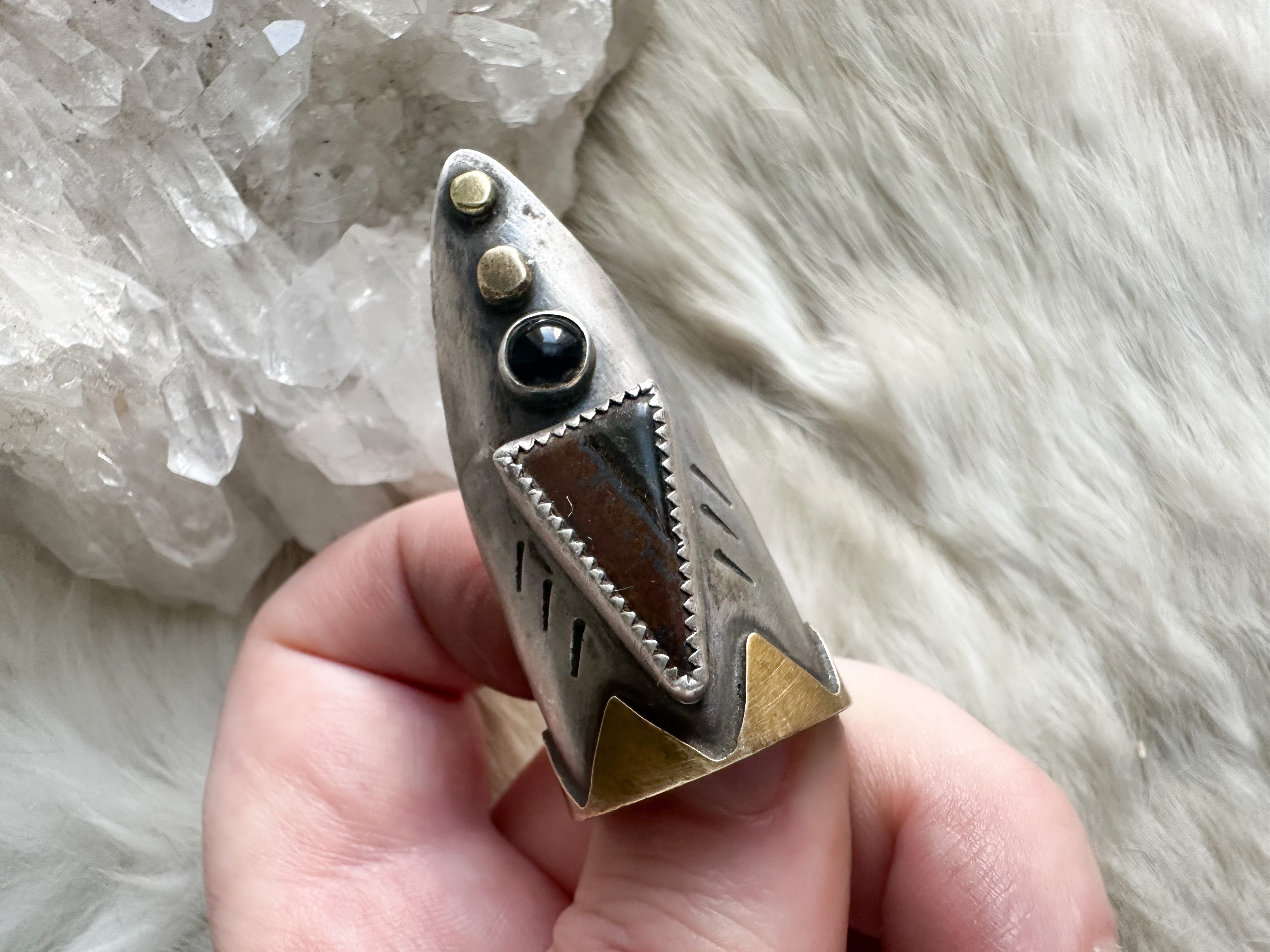 Interdimensional sterling silver shield ring by Star Native size 8