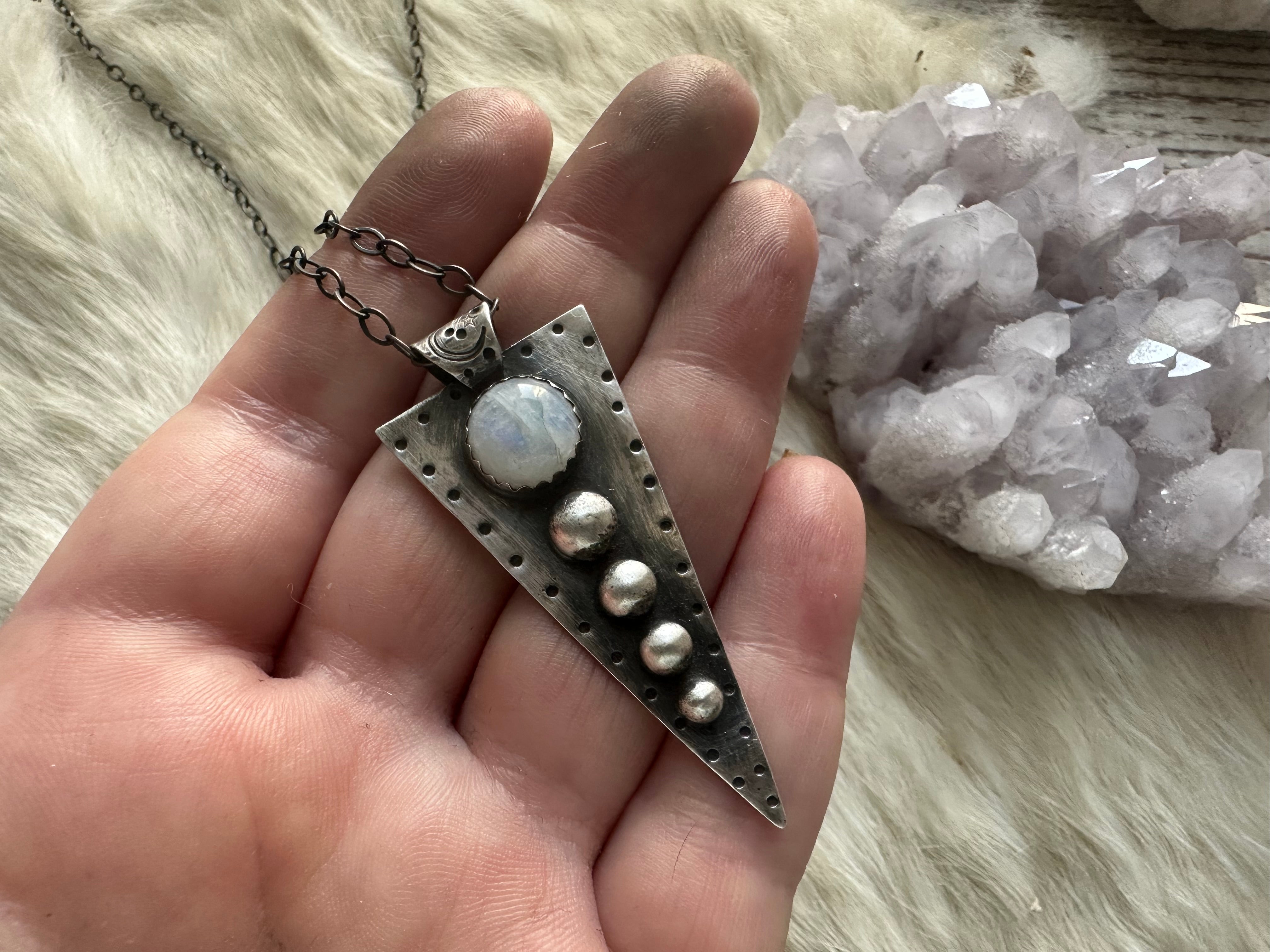Sterling silver and rainbow moonstone studded necklace by Star Native