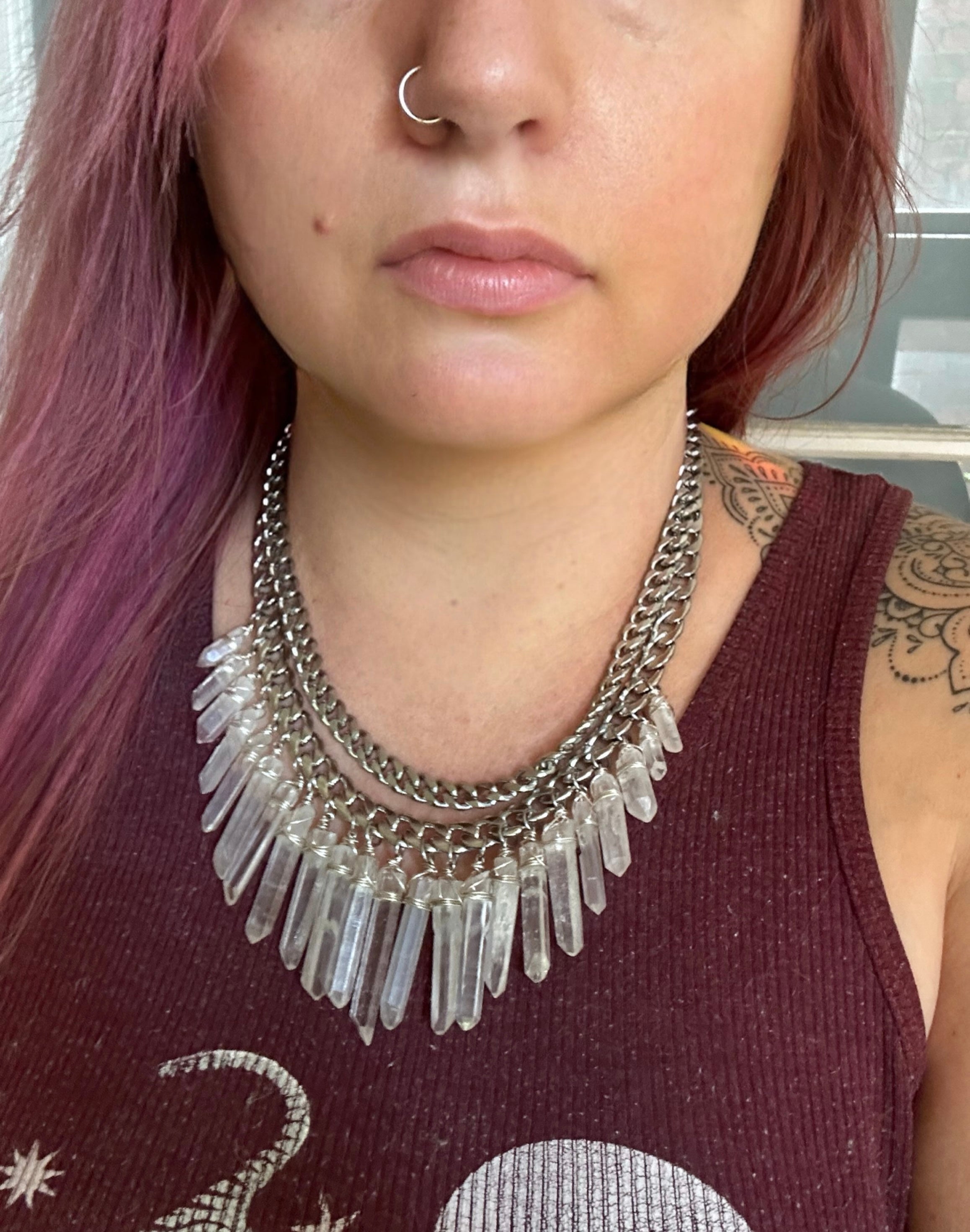 Power Shield crystal fringe necklace- Made to order