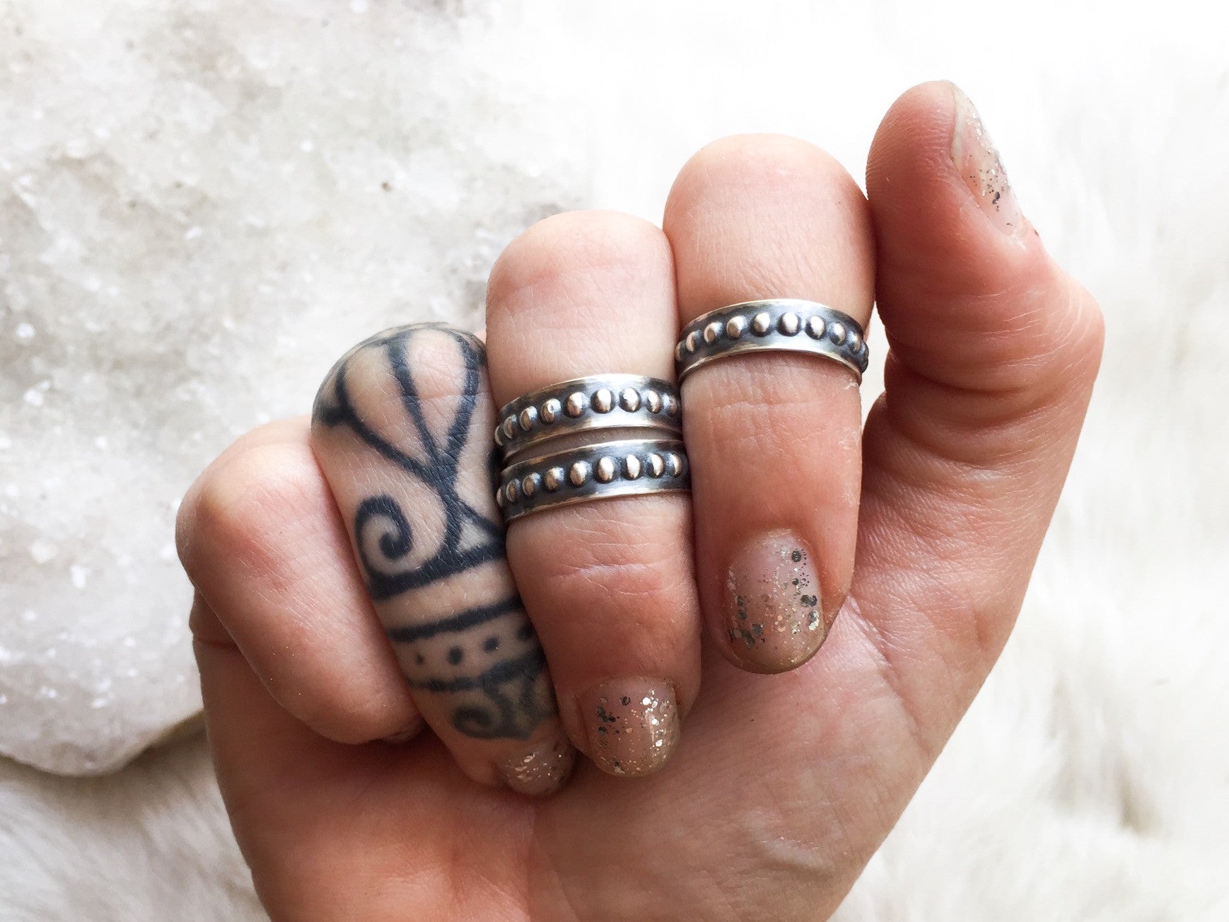 Studded sterling silver midi rings